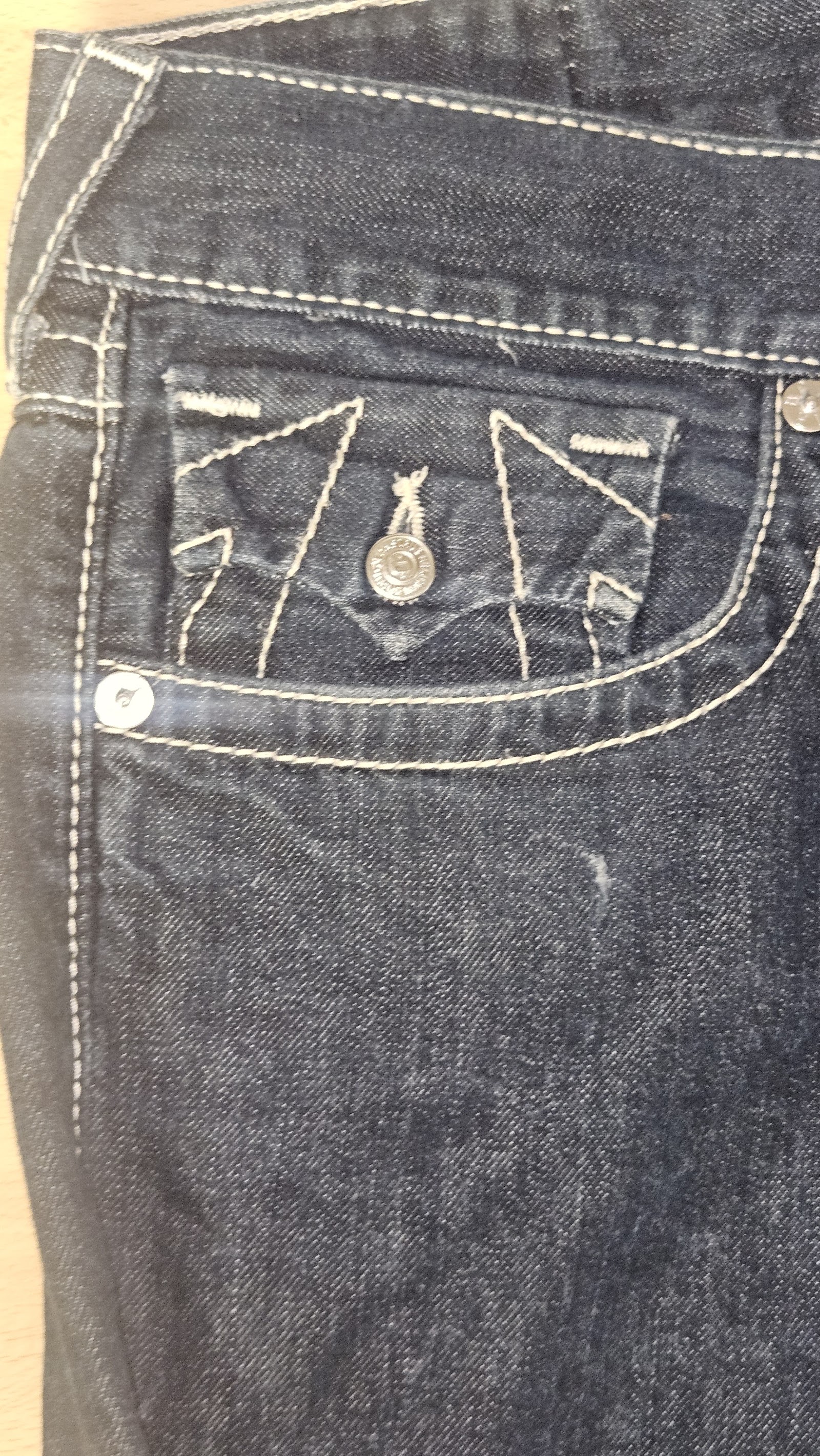 True Religion Dark Indigo White Heavy Stitch Flap Pocket Jeans, W36, photo 3