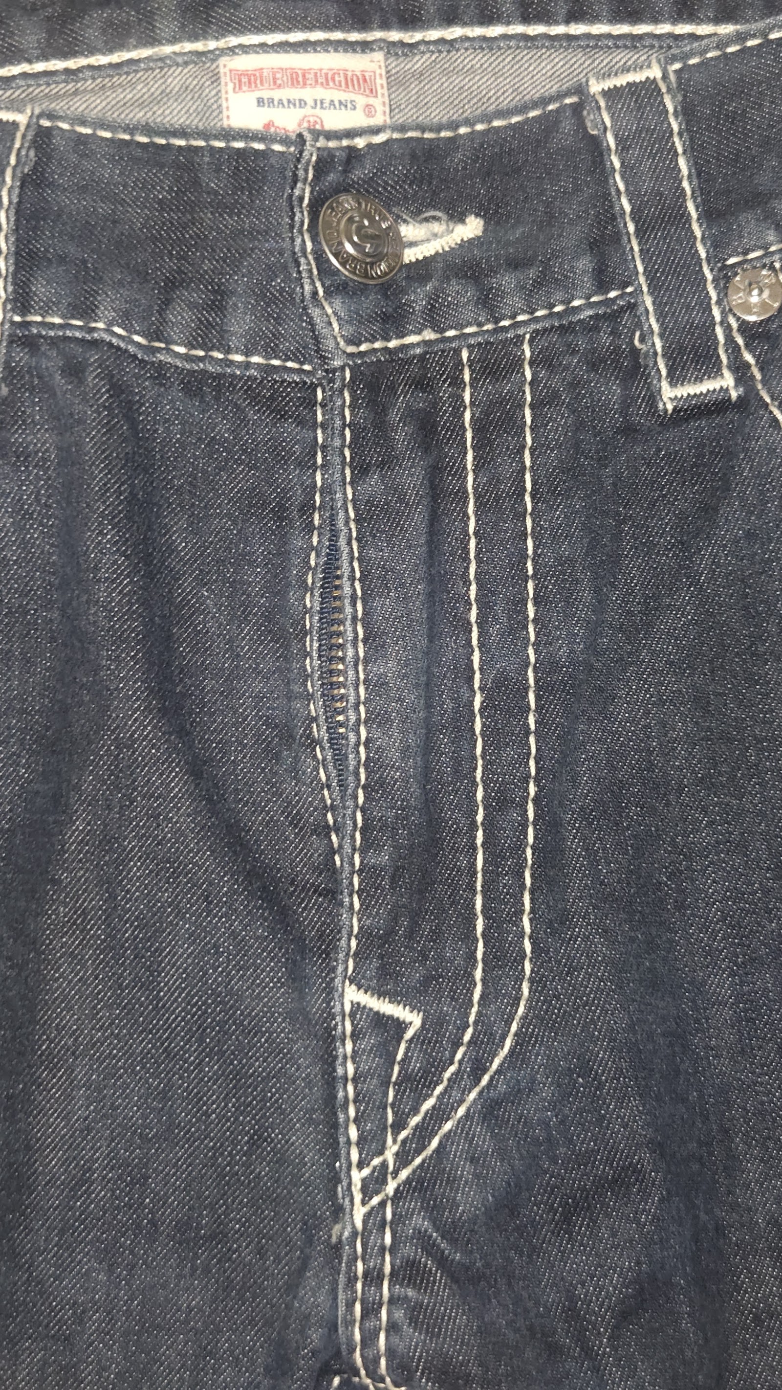 True Religion Dark Indigo White Heavy Stitch Flap Pocket Jeans, W36, photo 2