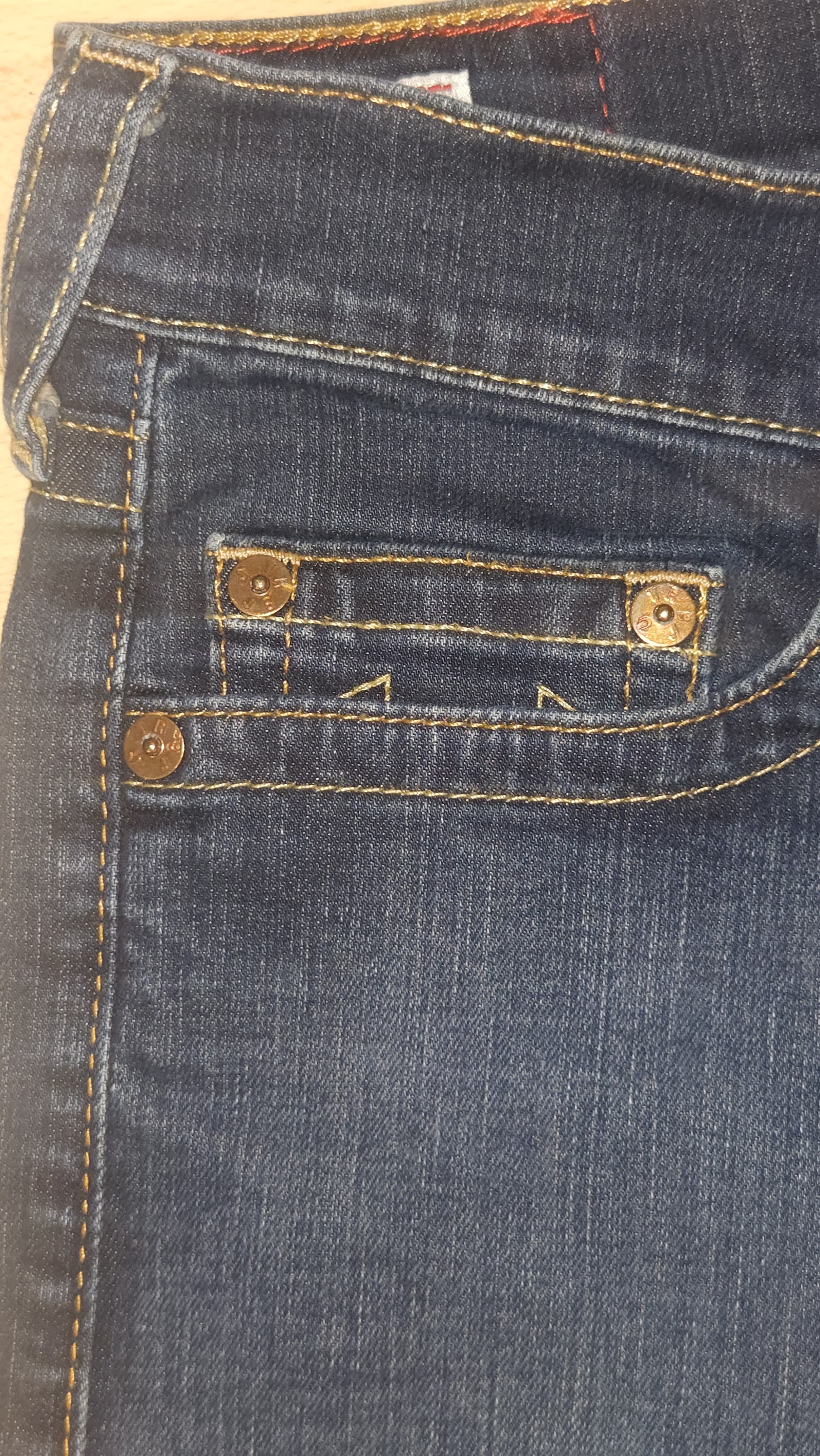 True Religion Dark Blue Gold Stitch Horseshoe Pocket Jeans, W36, photo 7