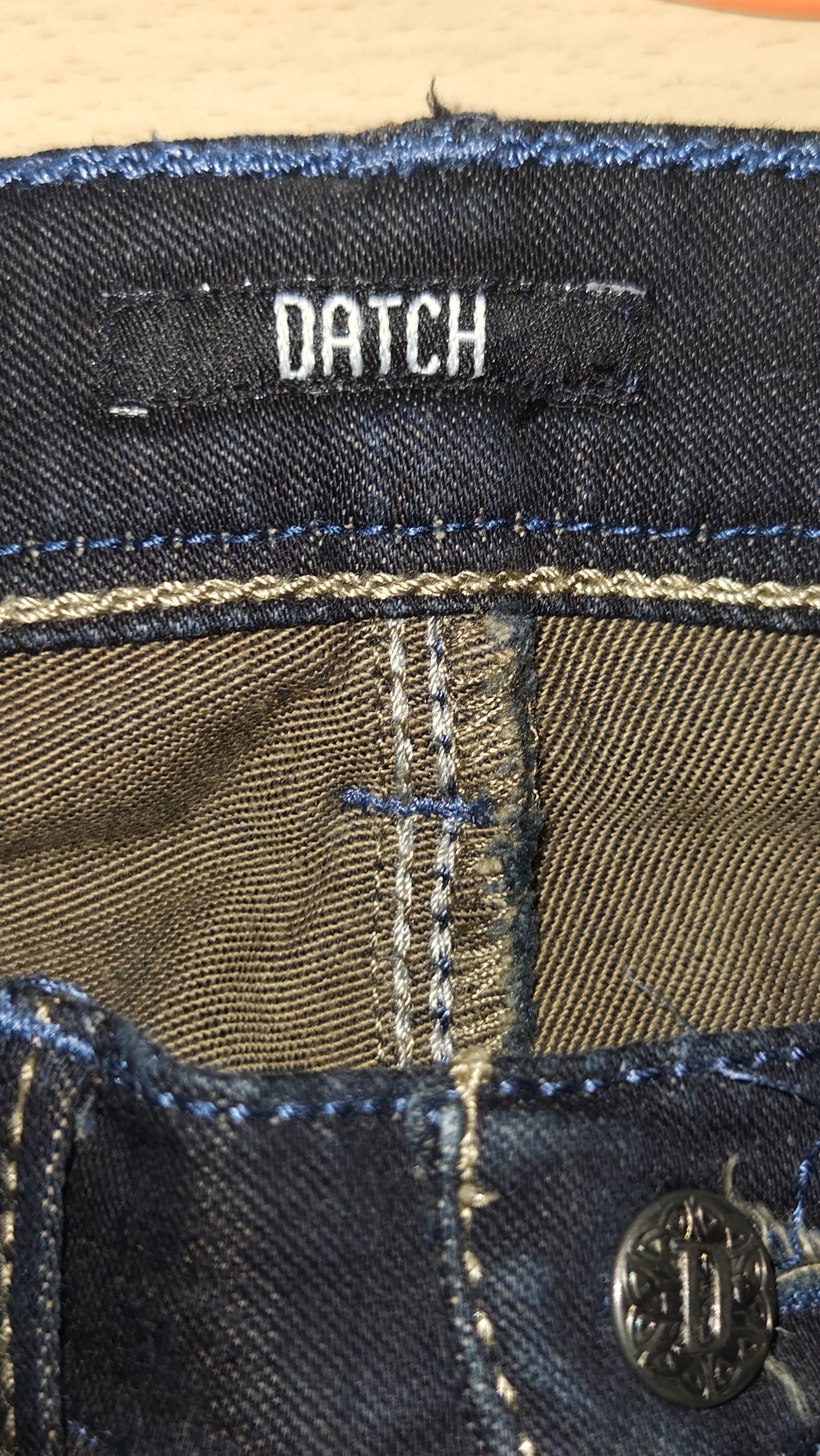 Datch Dark Indigo Contrast Stitch Jeans, Labelled T27, photo 3