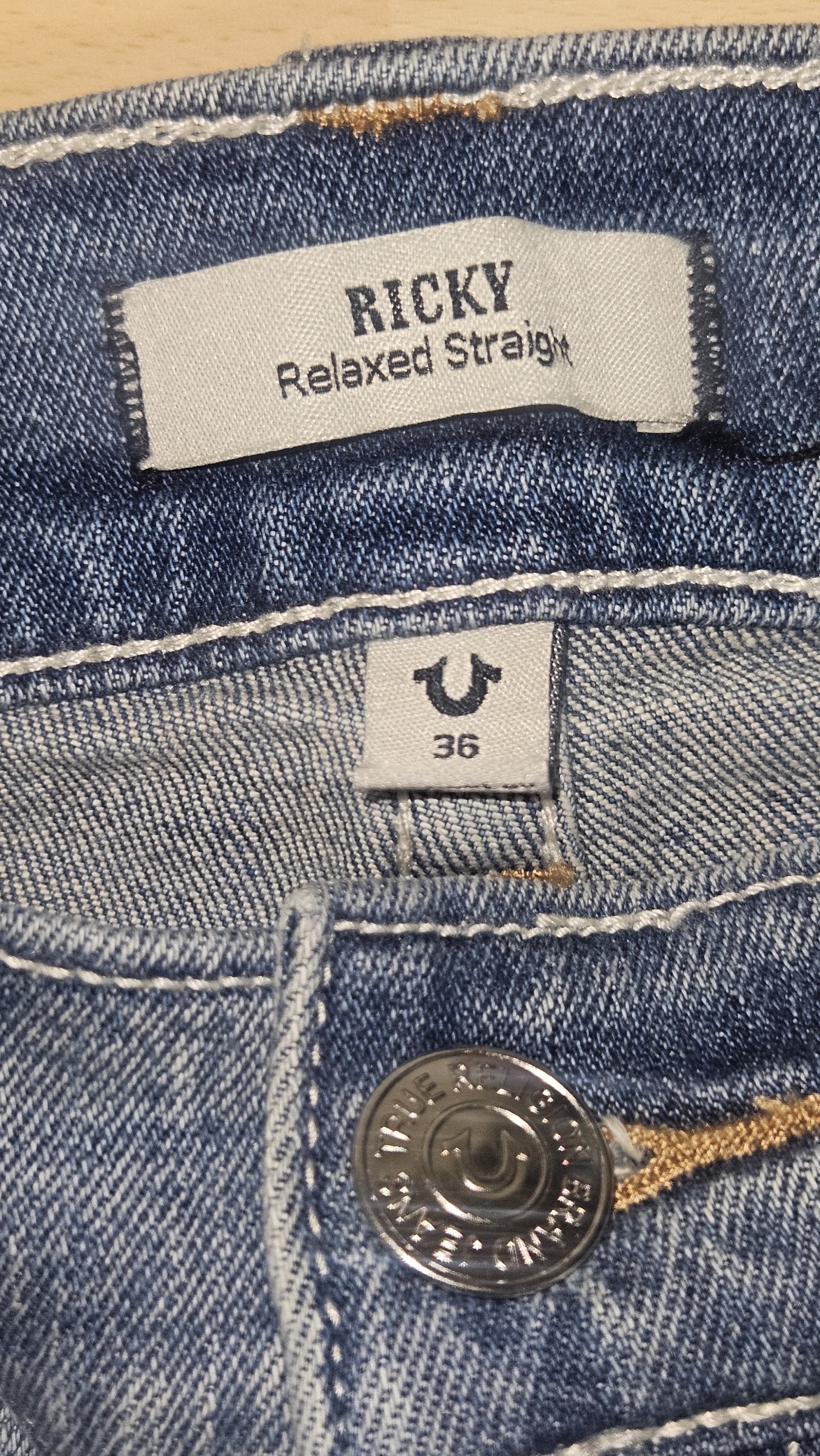 True Religion Ricky Blue Washed Flap Pocket Relaxed Straight Jeans, W36, photo 3
