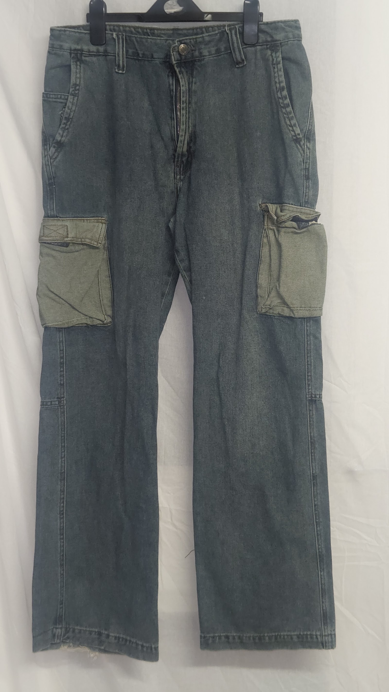 SMART Blue Cargo Jeans Contrast Utility Pockets, Measured W31.5 approx., photo 2