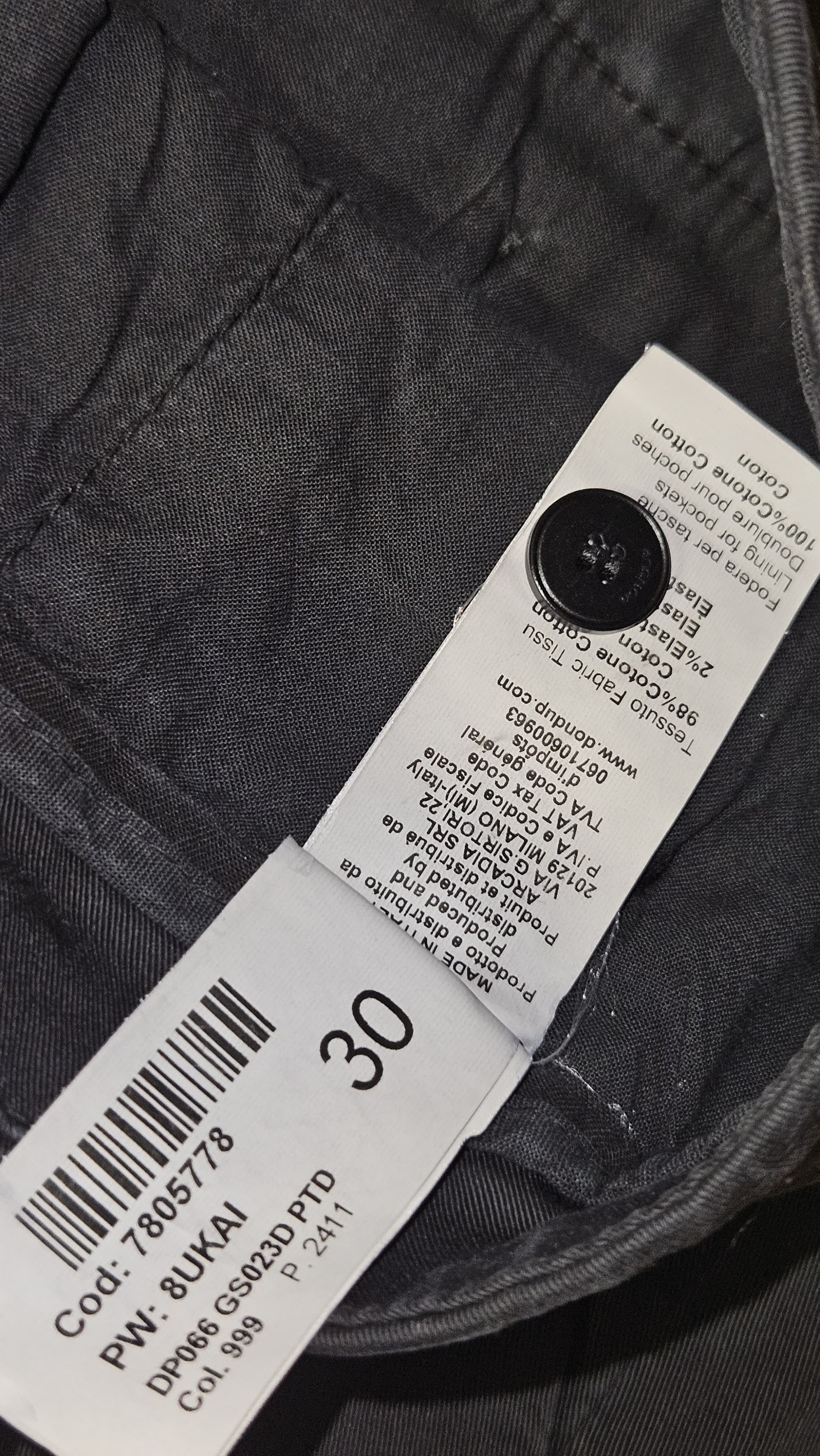 Dondup Charcoal Button Pocket Slim Trousers, Labelled 30, photo 5