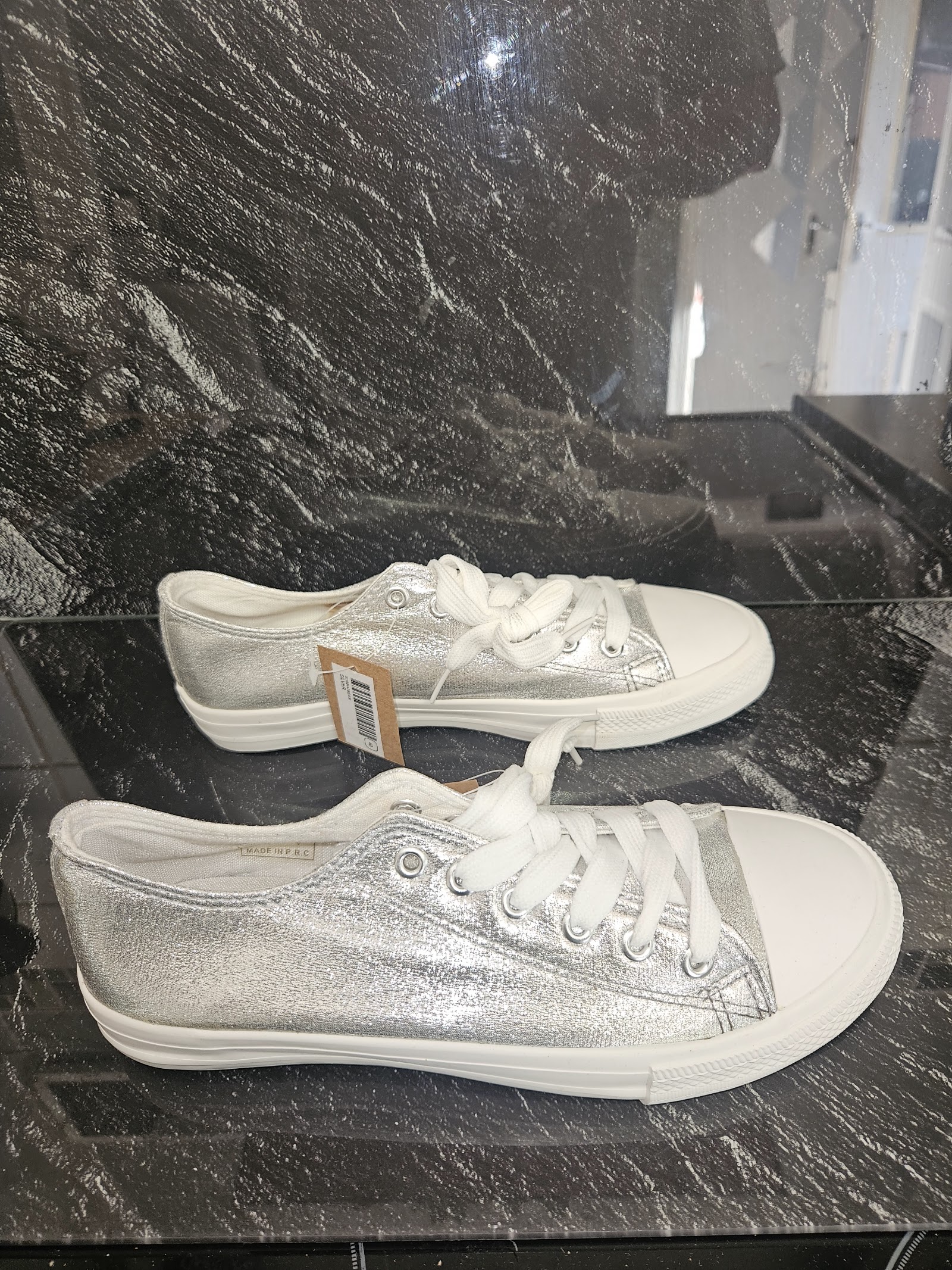 Merry Scott Silver Metallic Canvas Low-Top Trainers Size EU 40 UK 7