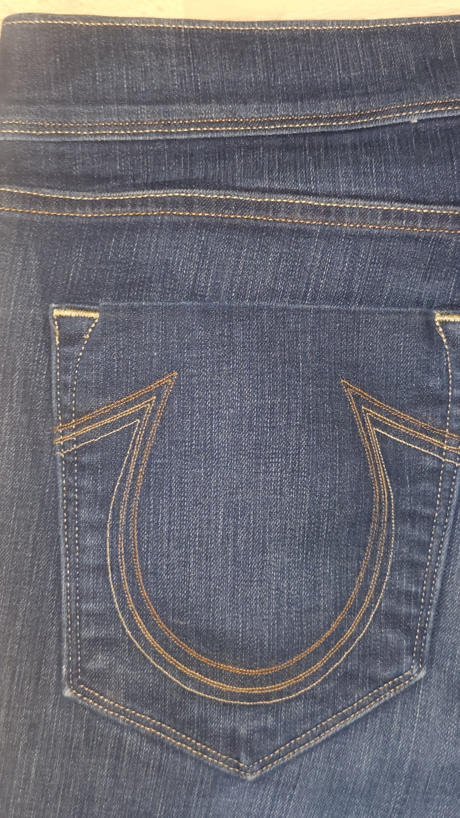 True Religion Dark Indigo Gold Stitch Button Fly Horseshoe Jeans, W36, photo 6