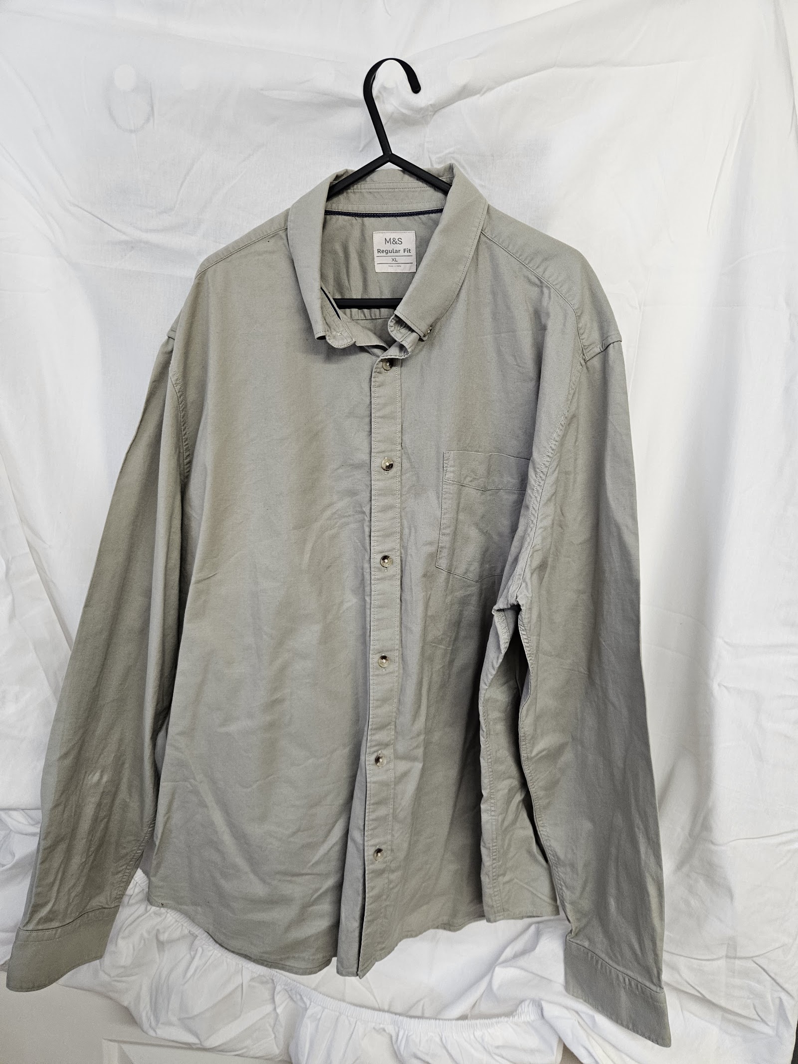 M&S Grey-green regular-fit cotton shirt