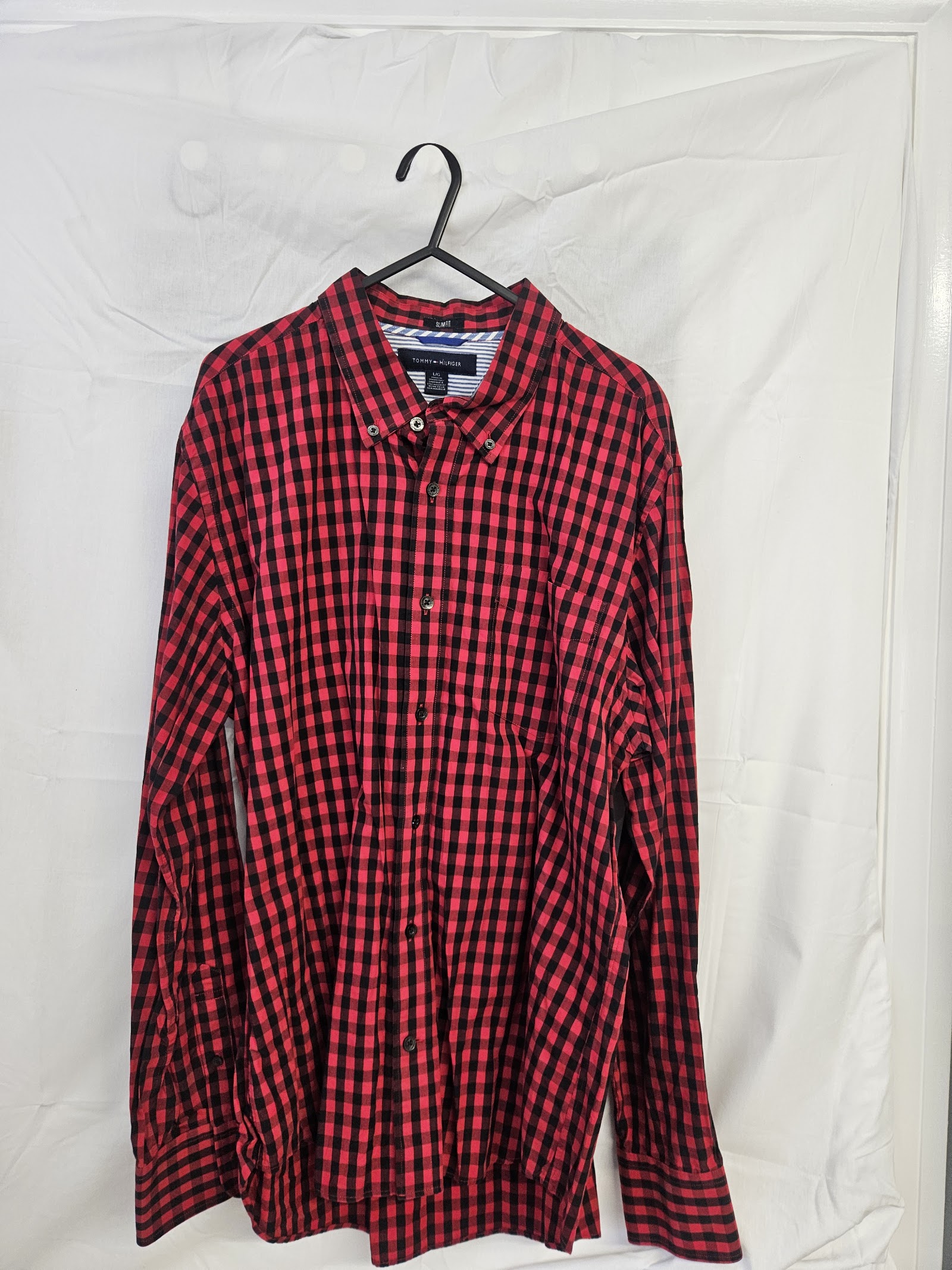 Tommy Hilfiger Red Black Checked Slim Fit Shirt Size L