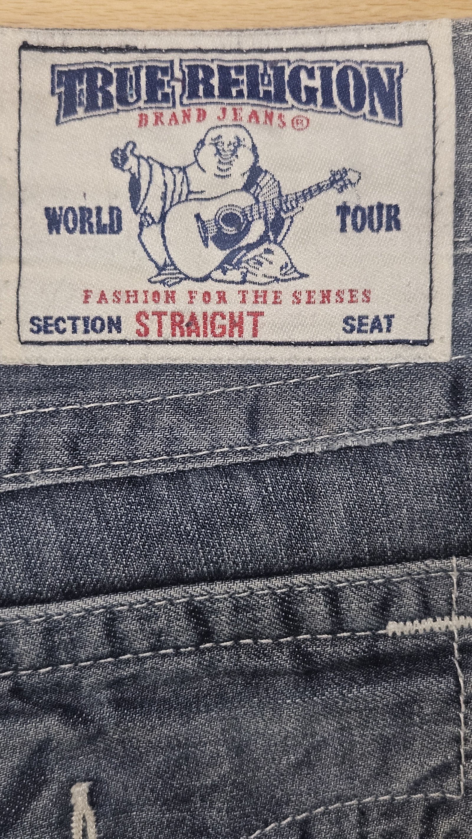 True Religion Washed Blue Heavy Stitch Flap Pocket Distressed Jeans, W36, photo 12