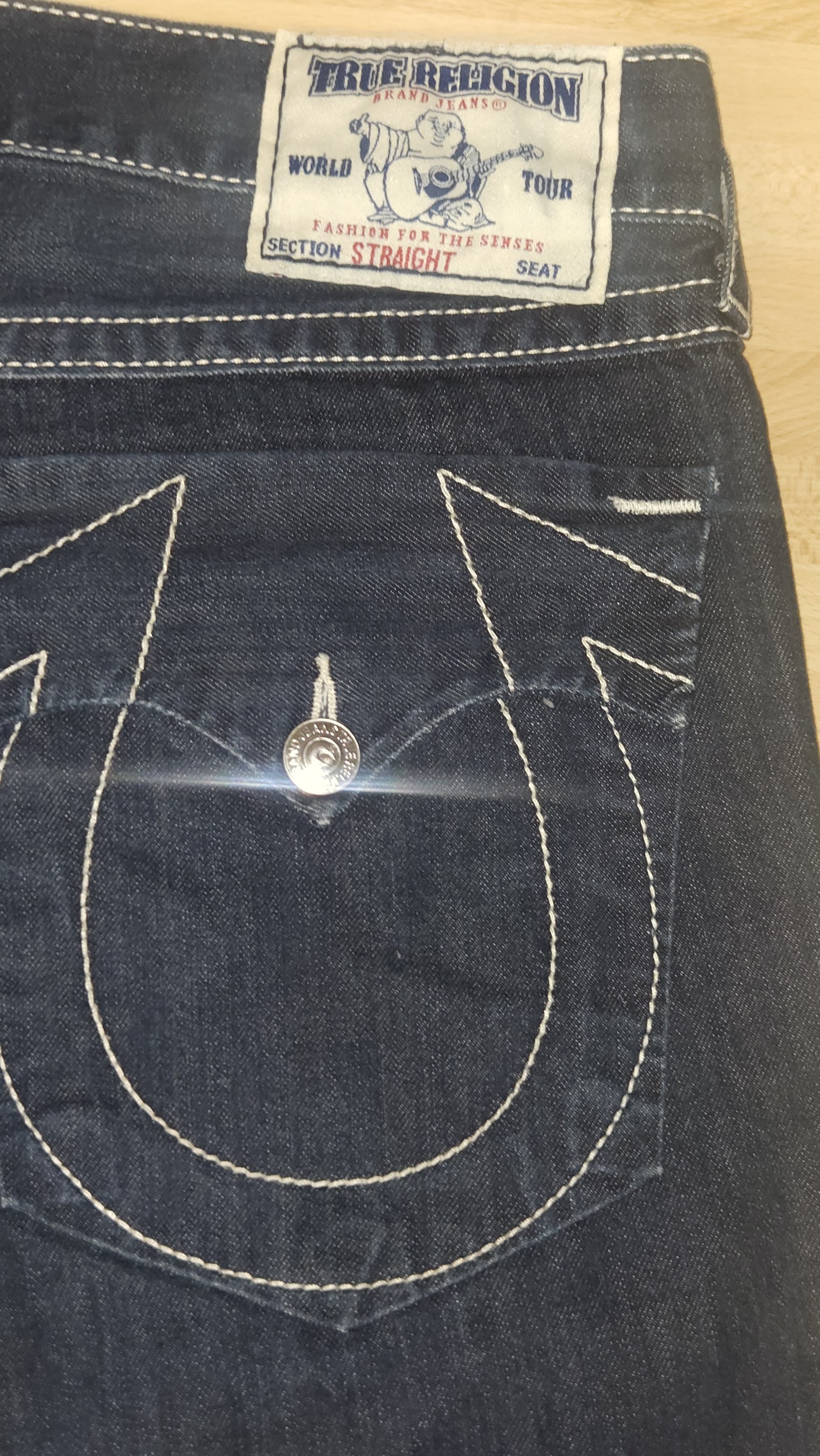 True Religion Dark Indigo White Heavy Stitch Flap Pocket Jeans, W36, photo 5