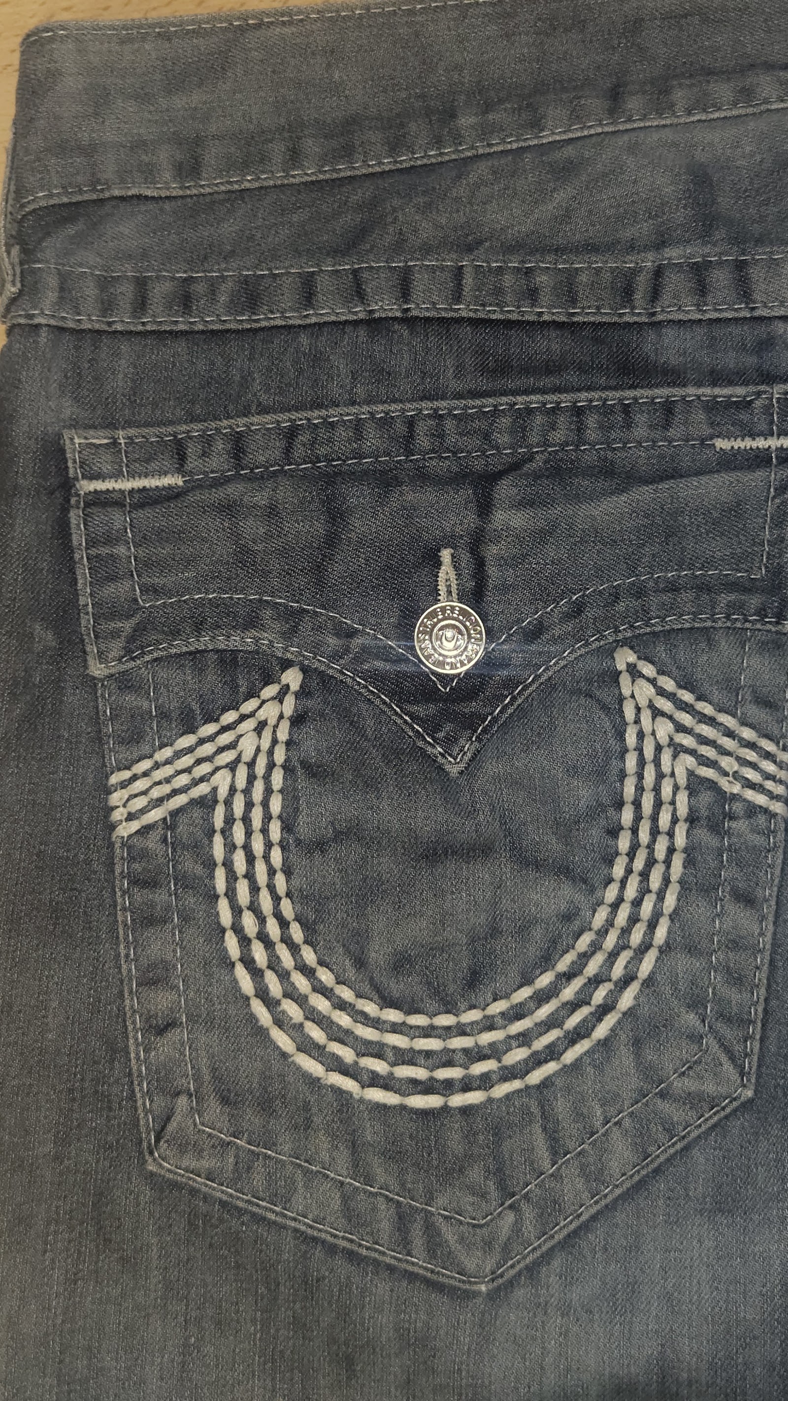 True Religion Washed Blue Heavy Stitch Flap Pocket Distressed Jeans, W36, photo 11
