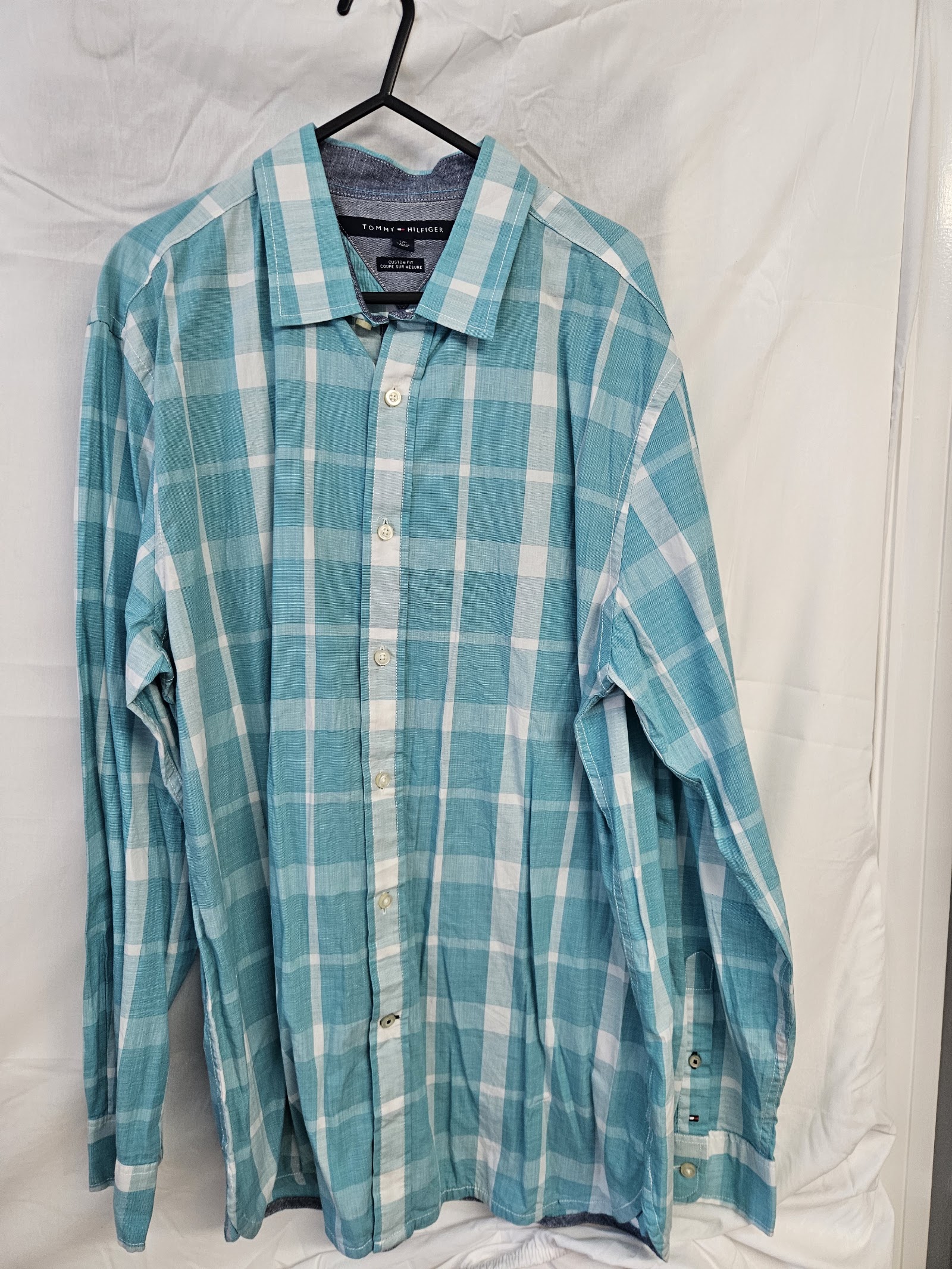 Tommy Hilfiger Aqua and white checked Custom Fit shirt
