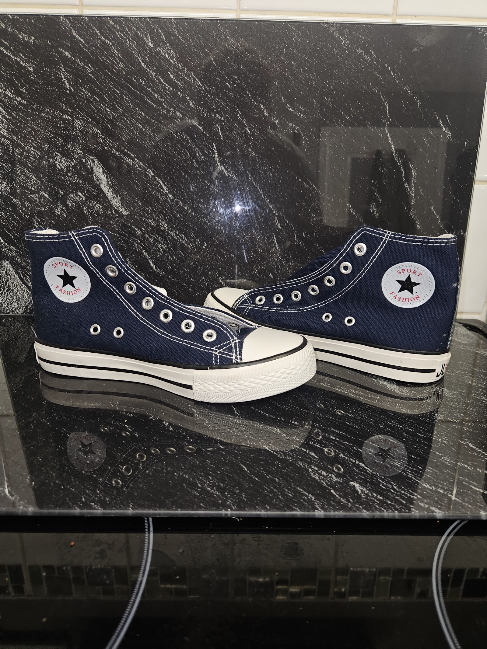 Genuine HUANQIU Navy Canvas High-Top Trainers Size EU 35 UK 2.5, EU 35 / UK 2.5, photo 3