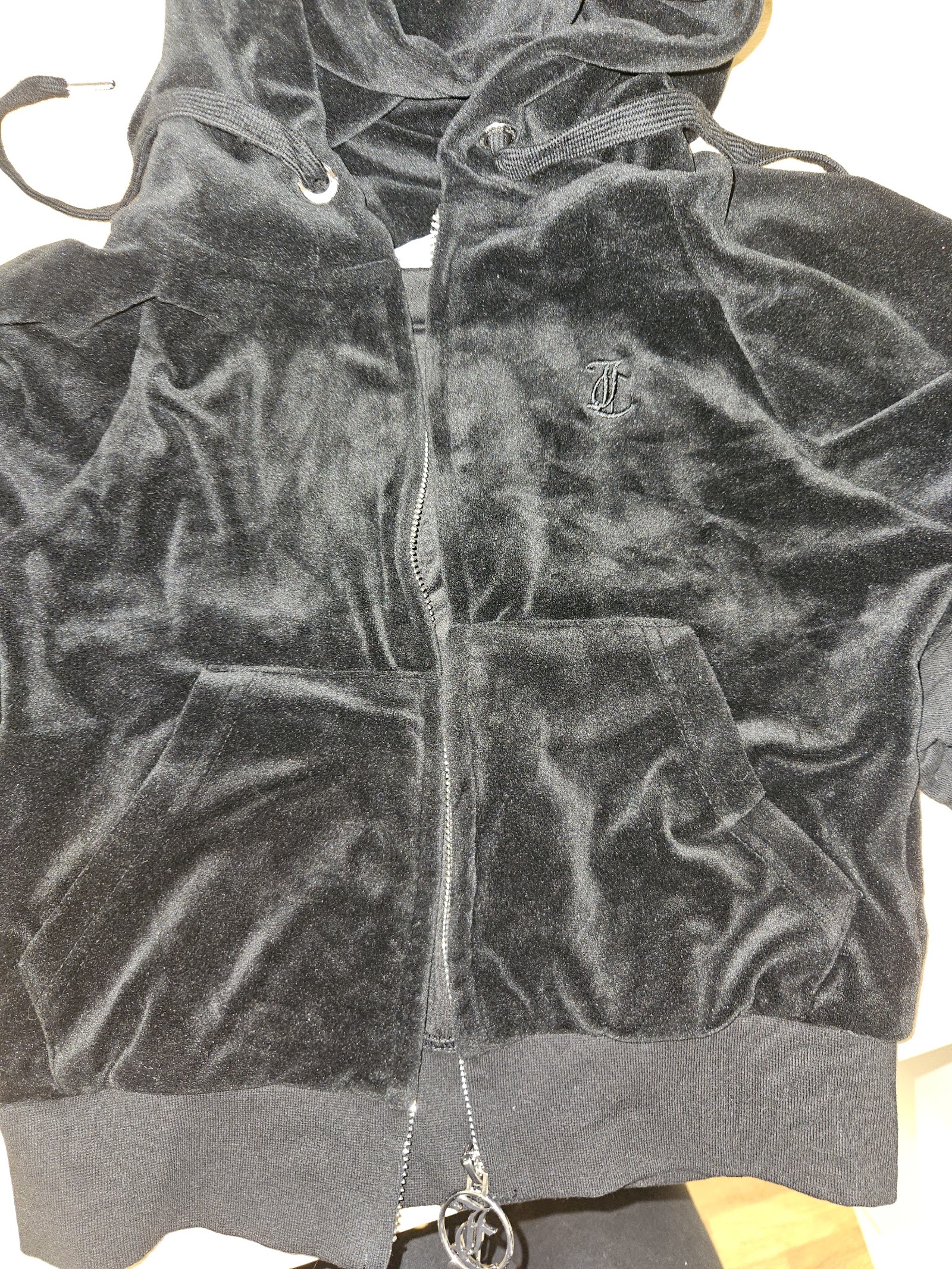 Genuine Juicy Couture Black Velour Rhinestone Zip Hoodie Size XS, XS, photo 6