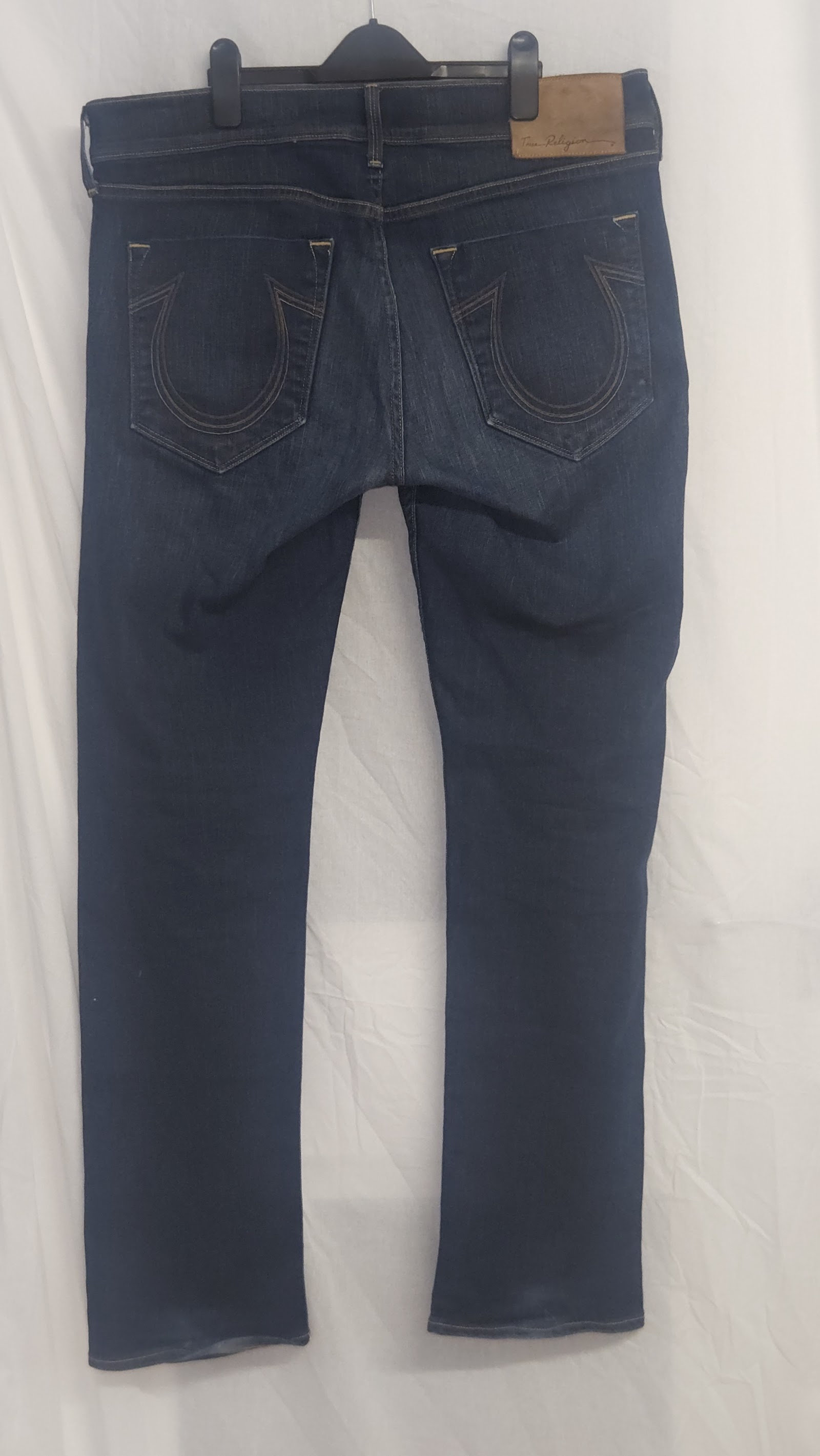 True Religion Dark Indigo Gold Stitch Button Fly Horseshoe Jeans, W36, photo 2