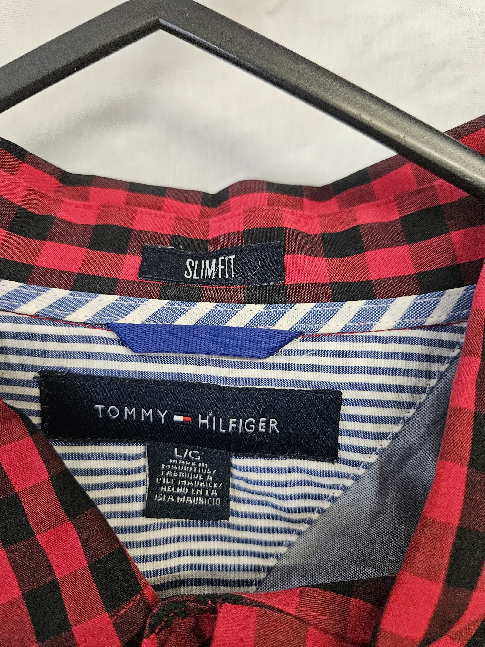 Genuine Tommy Hilfiger Red Black Checked Slim Fit Shirt Size L, L / G, photo 2