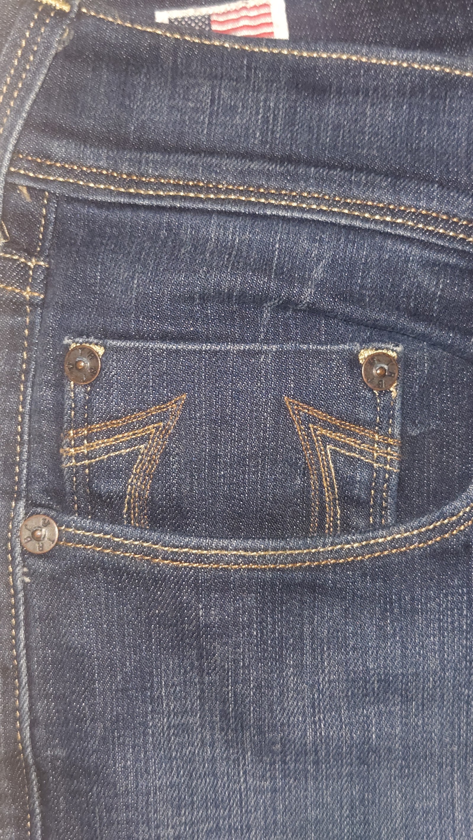 True Religion Dark Indigo Gold Stitch Button Fly Horseshoe Jeans, W36, photo 7