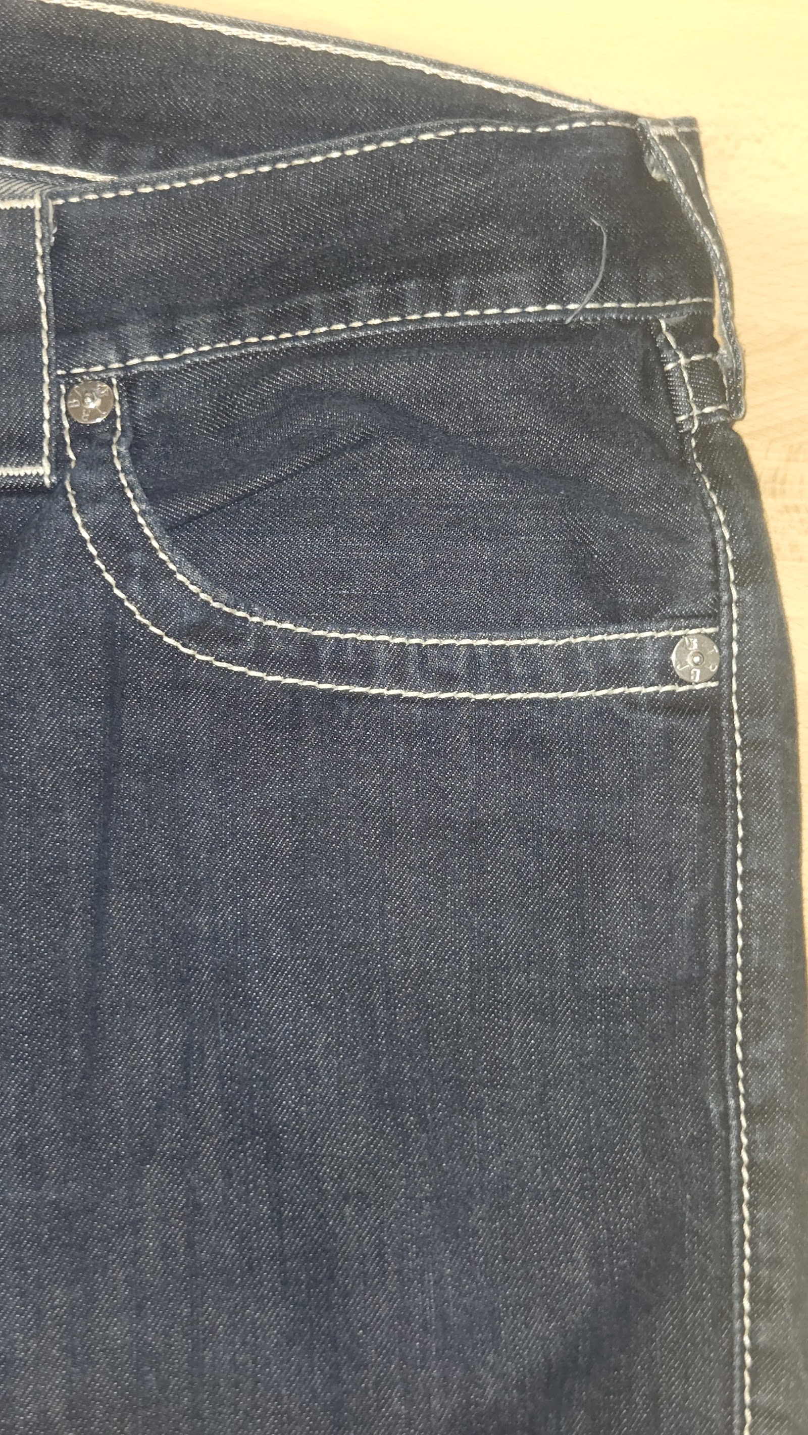 True Religion Dark Indigo White Heavy Stitch Flap Pocket Jeans