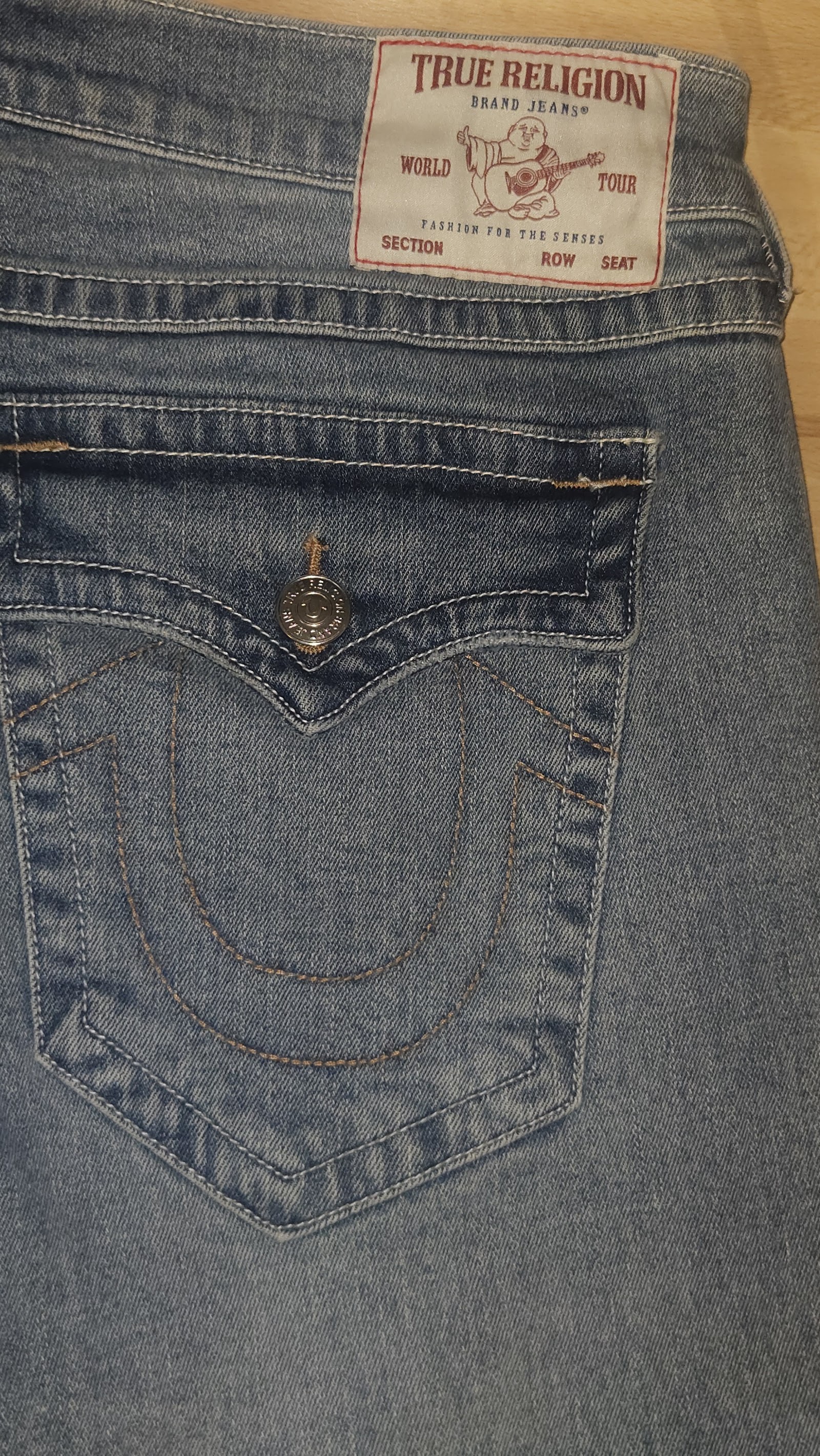 True Religion Ricky Blue Washed Flap Pocket Relaxed Straight Jeans, W36, photo 7