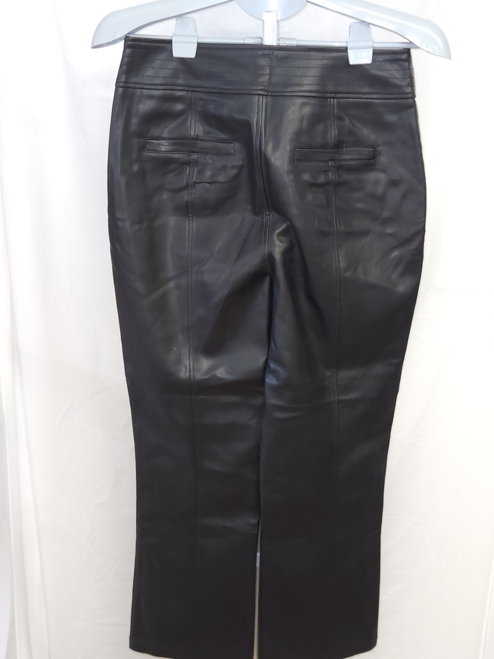 Genuine River Island Women's Black Faux Leather Trousers Size 12 Button Detail, 12, photo 2