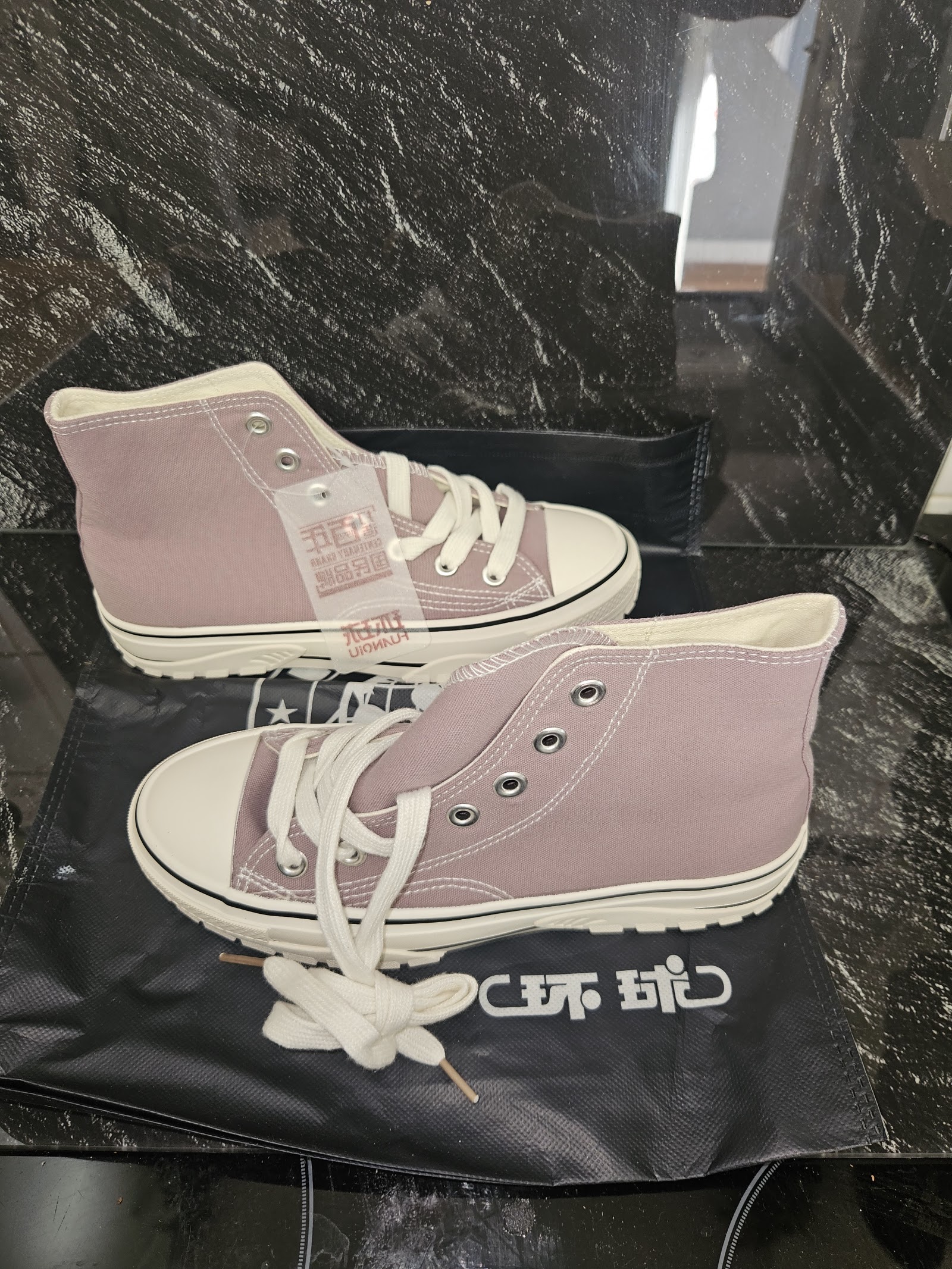 Genuine HUANQIU Mauve Pink Canvas High-Top Trainers Size EU 38 UK 5, EU 38 / UK 5 / CN 240, photo 2