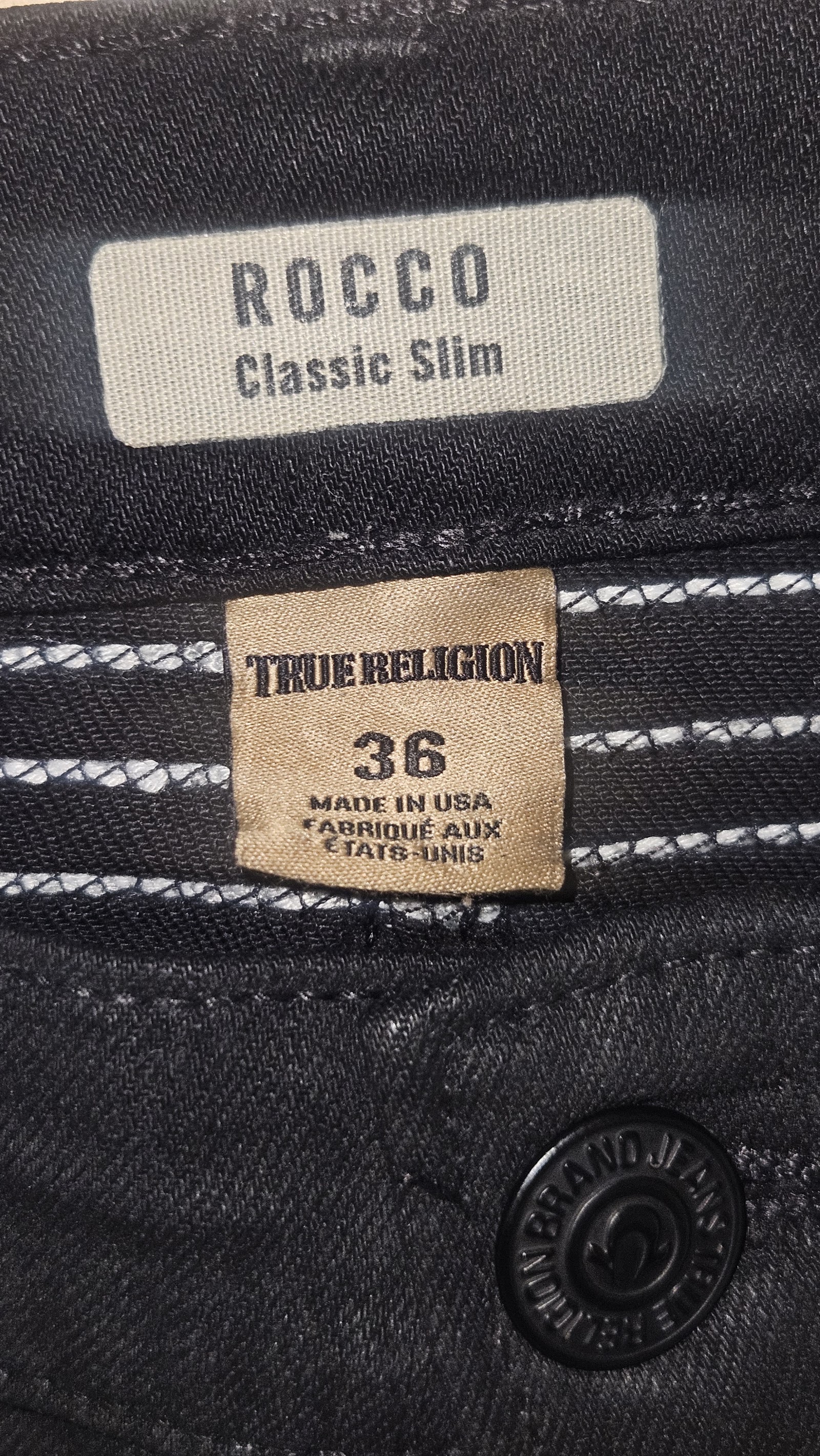 True Religion Rocco Black Classic Slim Jeans, W36, photo 2