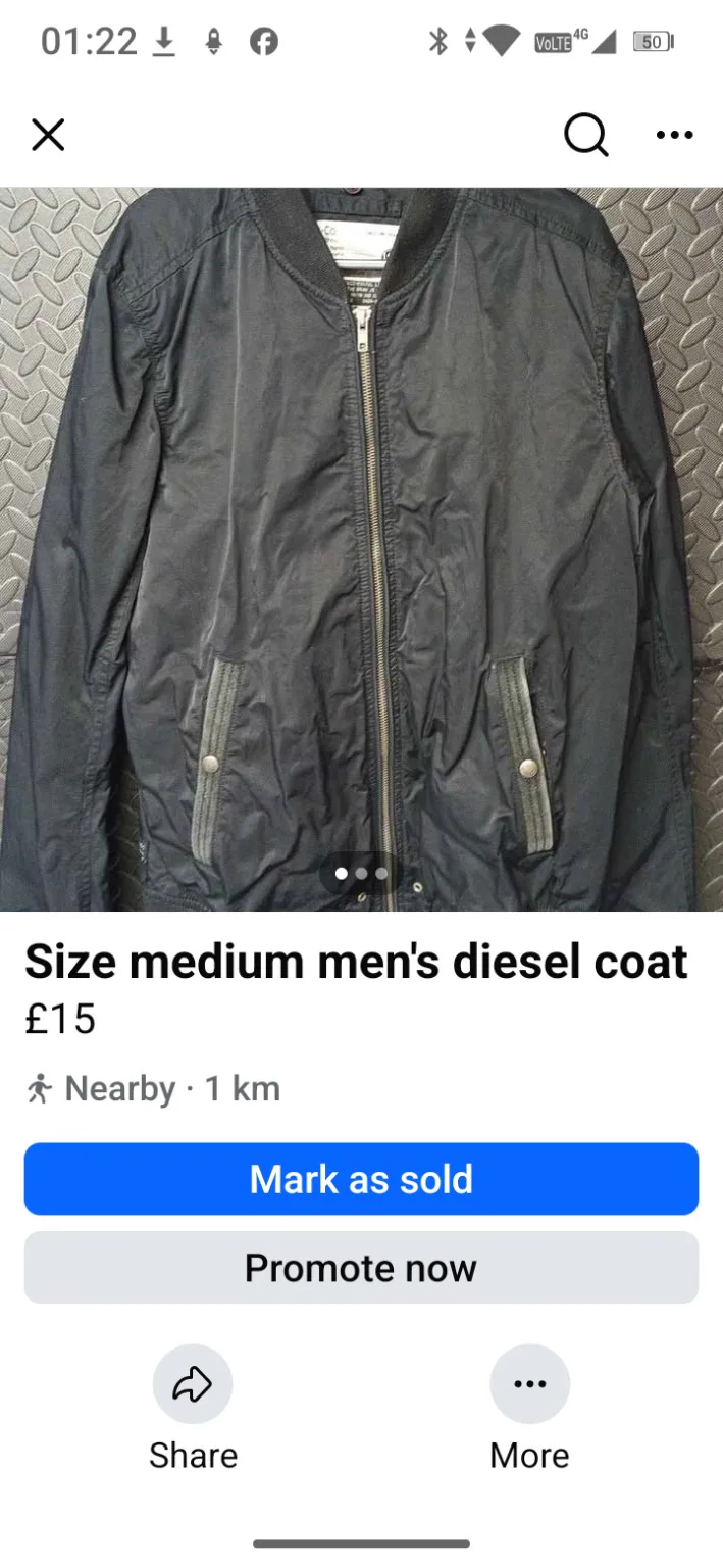 Diesel Men’s black bomber-style coat