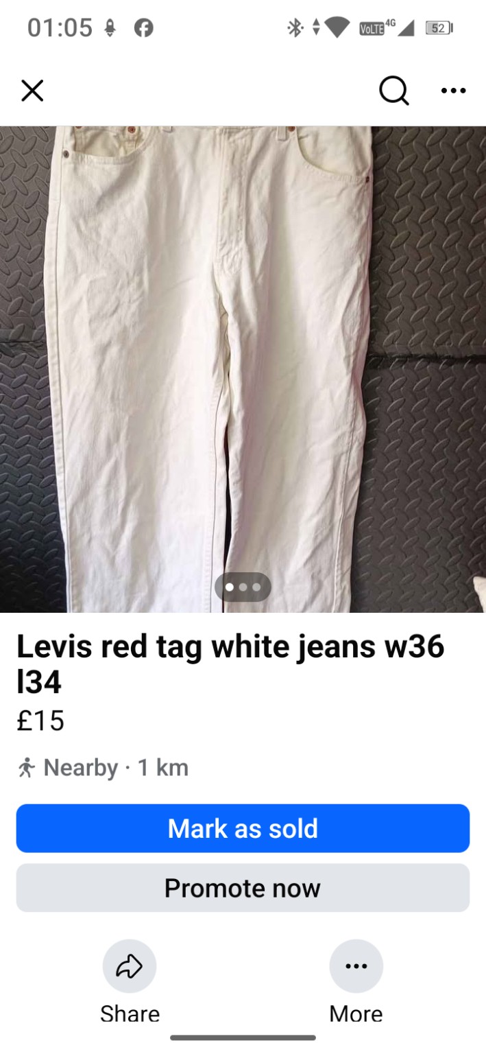 Genuine Levi’s White Red Tab straight-leg jeans, W36 L34, photo 3