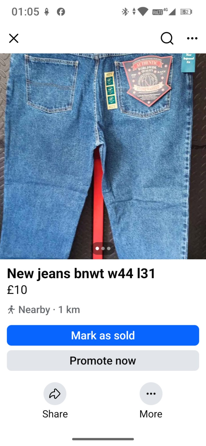 Genuine Authentic Blue jeans with tags — Pair 1, W44 L31, photo 2