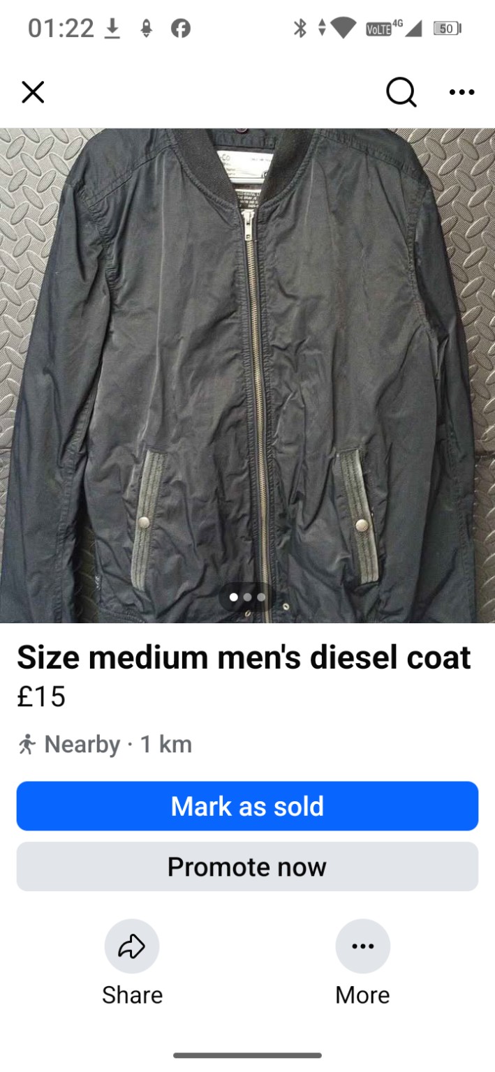 Genuine Diesel Men’s black bomber-style coat, Medium, photo 1