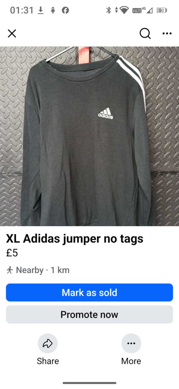 Genuine Adidas Black crew-neck sweatshirt, XL, photo 3