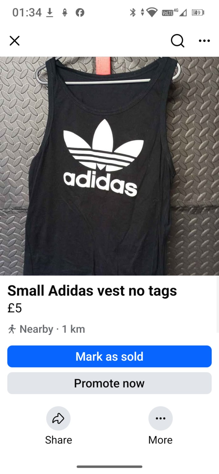 Genuine Adidas Originals Black Trefoil vest top, Small, photo 2